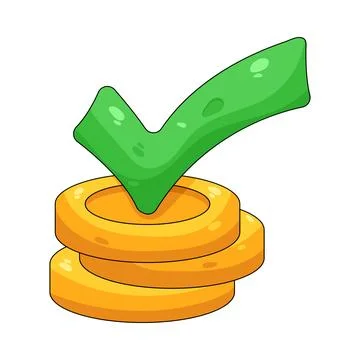 Illustration of stack of coins with a checkmark 스톡 일러스트