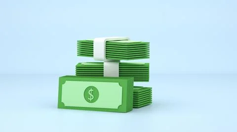 Illustration of a stack of money on blue background. 3D render Stock Illustration