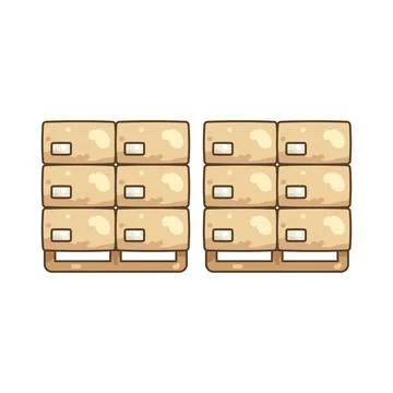 Illustration of Stacked cardboard boxes on pallets Stock Illustration