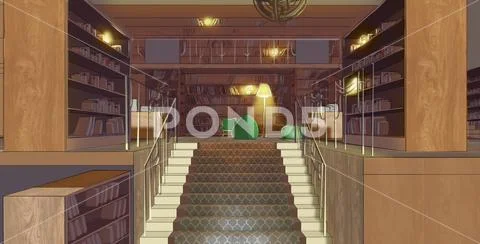 Illustration of a staircase in library Stock Illustration
