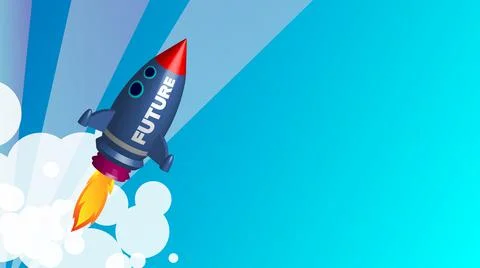 Illustration of starting rocket with FUTURE on a turquoise background. Stock Illustration