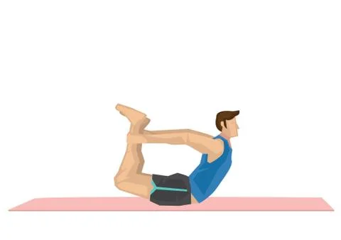 Illustration of a strong man practicing yoga with a bow pose. Stock Illustration
