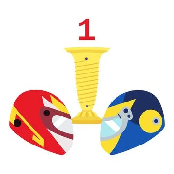 Illustration of the struggle of two drivers for the cup. Insulated red and .. Illustrazione stock