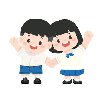 Illustration of Students Holding Hands and Waving Stock Illustration