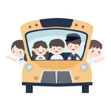 Illustration of Students Riding School Bus Stock Illustration