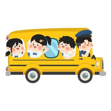 Illustration of Students Riding a School Bus Stock Illustration