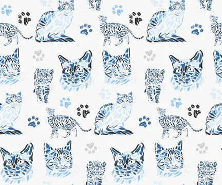 Illustration style pattern with cat theme Stock Illustration