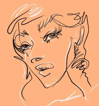 Illustration stylish linear drawing sketch face of a beautiful girl for Stock Illustration