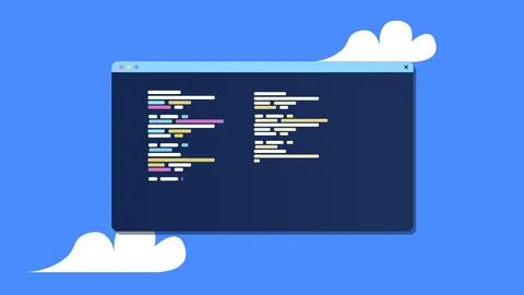 Illustration of stylized cartoon programming window. Desktop foled opened an Stock Illustration