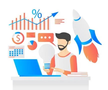 Illustration of a successful rocket launch Stock Illustration