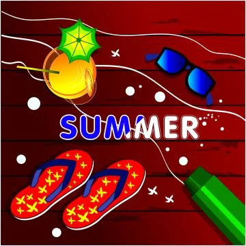 Illustration summer background holiday elements with wooden table texture 库存插图