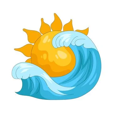 Illustration of sun with ocean wave 스톡 일러스트