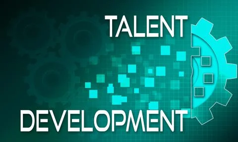 Illustration of "Talent development" with blue digital cogwheels Stock Illustration