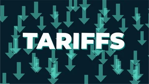 Illustration of Tariffs with Downward Arrows and Bold Text. Stock Illustration