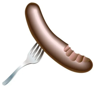 Illustration of tasty sausage with bite missing on fork Stock Illustration