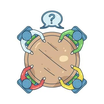 Illustration of team table with a question mark Stock Illustration