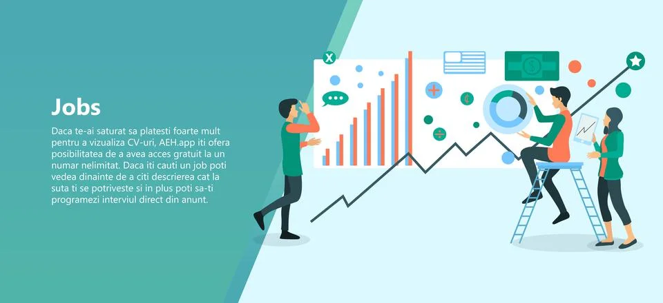 Illustration of a team of workers working on analyzing business data Suitable Stock Illustration