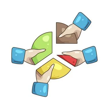 Illustration of Teamwork assembling a pie chart イラスト素材