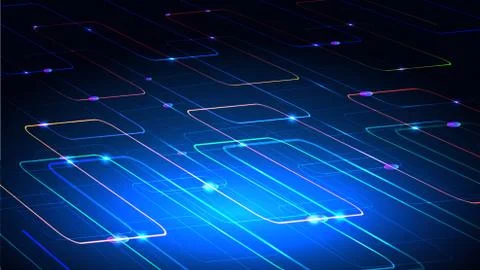 Illustration of a techno technology design of luminous lines on a dark blue b Stock Illustration