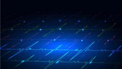 Illustration of a techno technology design of luminous lines on a dark blue Stock Illustration