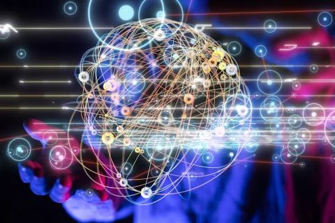 An illustration of technological development - a global network connecting ev Stock Photos