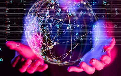 An illustration of technological development - a global network connecting ev Stock Photos