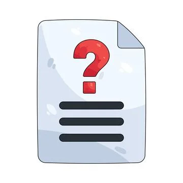 Illustration of text document with a question mark Illustration