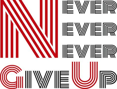 An illustration of the text "never never give up" for design isolated on a wh Ilustração Stock
