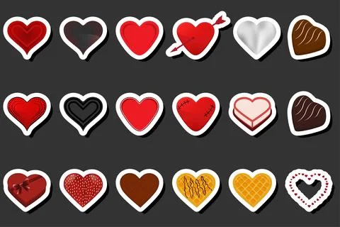 Illustration on theme beautiful big set sweet chocolate candy heart Ilustración de archivo