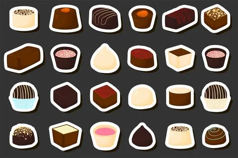 Illustration on theme beautiful big set sweet chocolate candy bonbon Stock Illustration