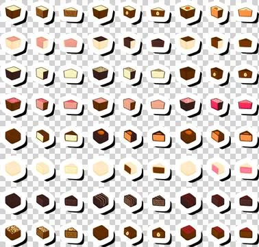 Illustration on theme beautiful big set sweet chocolate candy bonbon Ilustración de archivo