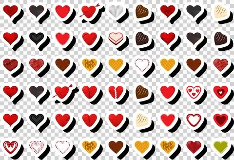 Illustration on theme beautiful big set sweet chocolate candy heart Ilustración de archivo