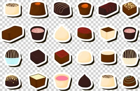 Illustration on theme beautiful big set sweet chocolate candy bonbon Ilustración de archivo