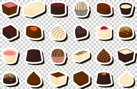 Illustration on theme beautiful big set sweet chocolate candy bonbon Ilustración de archivo