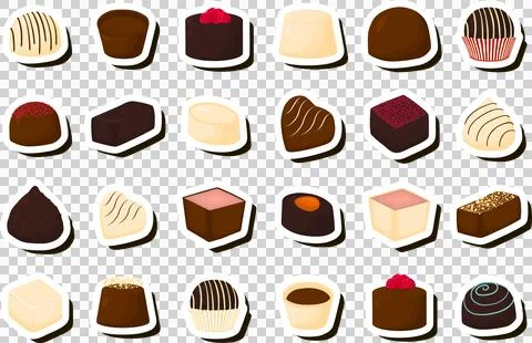 Illustration on theme beautiful big set sweet chocolate candy bonbon Ilustración de archivo