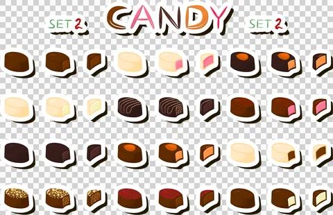 Illustration on theme beautiful big set sweet chocolate candy bonbon Ilustración de archivo