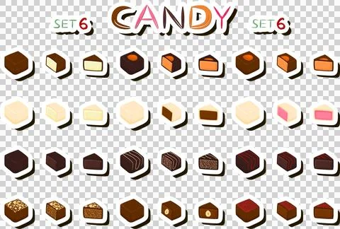 Illustration on theme beautiful big set sweet chocolate candy bonbon Ilustración de archivo