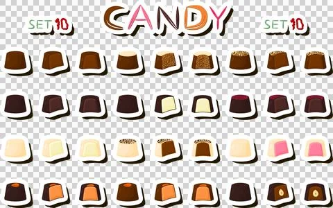 Illustration on theme beautiful big set sweet chocolate candy bonbon Ilustración de archivo