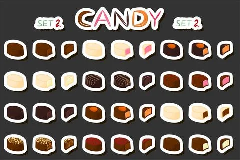 Illustration on theme beautiful big set sweet chocolate candy bonbon Ilustración de archivo