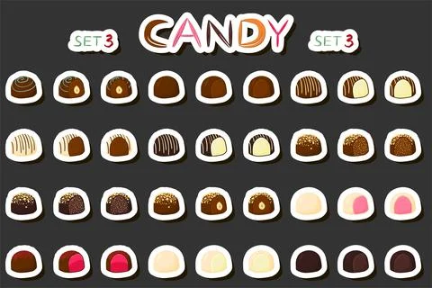 Illustration on theme beautiful big set sweet chocolate candy bonbon Ilustración de archivo