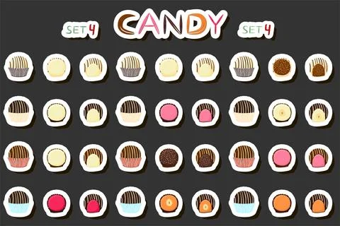 Illustration on theme beautiful big set sweet chocolate candy bonbon Ilustración de archivo