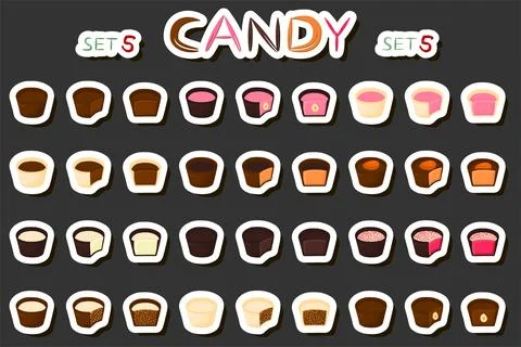Illustration on theme beautiful big set sweet chocolate candy bonbon Ilustración de archivo