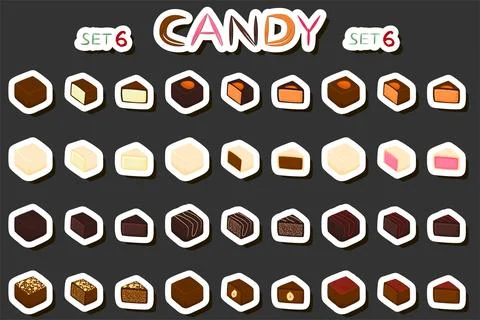 Illustration on theme beautiful big set sweet chocolate candy bonbon Stock Illustration