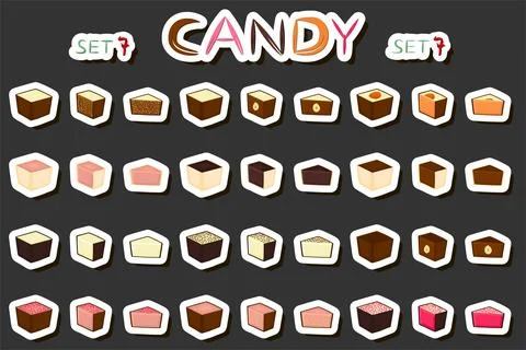 Illustration on theme beautiful big set sweet chocolate candy bonbon Ilustración de archivo