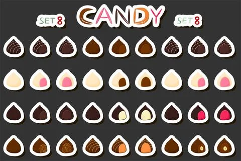 Illustration on theme beautiful big set sweet chocolate candy bonbon Stockillustratie
