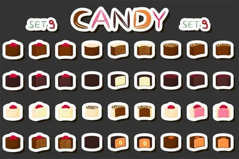 Illustration on theme beautiful big set sweet chocolate candy bonbon Ilustración de archivo