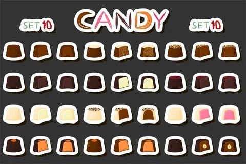 Illustration on theme beautiful big set sweet chocolate candy bonbon Stock Illustration