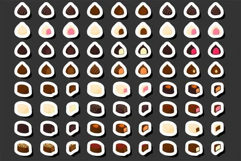 Illustration on theme beautiful big set sweet chocolate candy bonbon Stock Illustration
