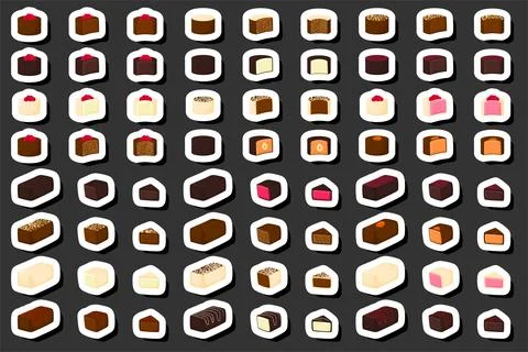 Illustration on theme beautiful big set sweet chocolate candy bonbon Stock Illustration