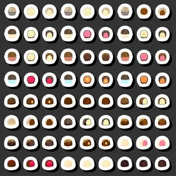 Illustration on theme beautiful big set sweet chocolate candy bonbon Stock Illustration